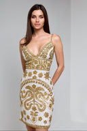 LEILA BEADED MINI DRESS IN WHITE WITH GOLD