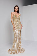 ARIA BEADED BUSTIERGOWN IN GOLD