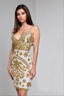 LEILA BEADED MINI DRESS IN WHITE WITH GOLD