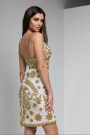 LEILA BEADED MINI DRESS IN WHITE WITH GOLD