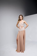 OLANA LONG DRESS IN NUDE WITH WHITE