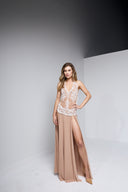 OLANA LONG DRESS IN NUDE WITH WHITE