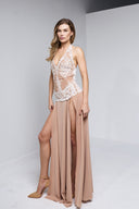 OLANA LONG DRESS IN NUDE WITH WHITE