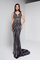 ARIANNE BEADED GOWN IN NAVY