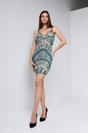 ELLE BEADED MINI DRESS IN NUDE WITH TEAL
