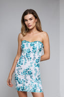 NICOLAS BUSTIER DRESS IN WHITE WITH TEAL