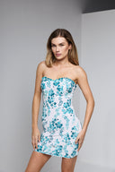 NICOLAS BUSTIER DRESS IN WHITE WITH TEAL