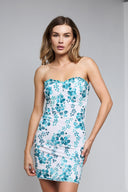 NICOLAS BUSTIER DRESS IN WHITE WITH TEAL