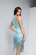FRIDA MINI BEADED BUSTIER DRESS IN TURQUOISE