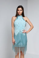 FRIDA MINI BEADED BUSTIER DRESS IN TURQUOISE
