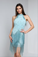 FRIDA MINI BEADED BUSTIER DRESS IN TURQUOISE