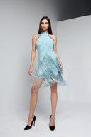 FRIDA MINI BEADED BUSTIER DRESS IN TURQUOISE