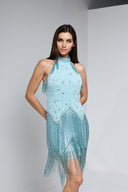 FRIDA MINI BEADED BUSTIER DRESS IN TURQUOISE