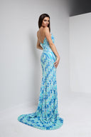 ANITA BEADED BUSTIER GOWN IN TURQUOISE