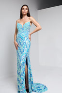 ANITA BEADED BUSTIER GOWN IN TURQUOISE