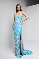 ANITA BEADED BUSTIER GOWN IN TURQUOISE