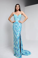 ANITA BEADED BUSTIER GOWN IN TURQUOISE