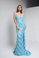 ANITA BEADED BUSTIER GOWN IN TURQUOISE