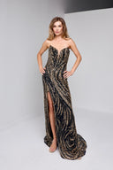 MARINA BUSTIER GOWN IN BLACK AND GOLD