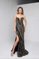MARINA BUSTIER GOWN IN BLACK AND GOLD