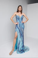 MARINA BUSTIER GOWN IN BLUE
