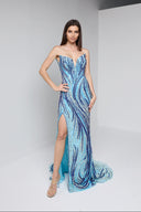 MARINA BUSTIER GOWN IN BLUE