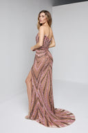 ARIA BEADED BUSTIER GOWN IN CHAMPAGNE