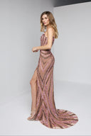 ARIA BEADED BUSTIER GOWN IN CHAMPAGNE
