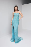 SERENA BEADED GOWN IN TURQUOISE