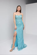 SERENA BEADED GOWN IN TURQUOISE