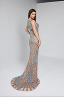 ARIANNE BEADED GOWN IN NUDE AND TEAL