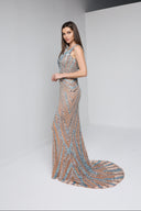 ARIANNE BEADED GOWN IN NUDE AND TEAL