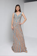 ARIANNE BEADED GOWN IN NUDE AND TEAL