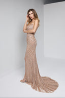 ZARELLE BEADED GOWN IN CHAMPAGNE