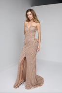 ZARELLE BEADED GOWN IN CHAMPAGNE