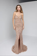ZARELLE BEADED GOWN IN CHAMPAGNE