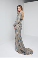EVANGELINE GOWN IN NUDE WITH TEAL