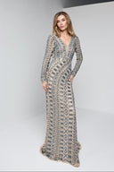 EVANGELINE GOWN IN NUDE WITH TEAL