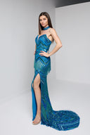 VELINA BEADED GOWN IN TURQUOISE