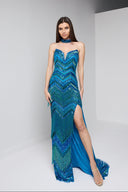 VELINA BEADED GOWN IN TURQUOISE