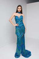 VELINA BEADED GOWN IN TURQUOISE