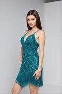 ALORA MINI BEADED DRESS IN EMERALD