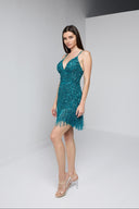 ALORA MINI BEADED DRESS IN EMERALD