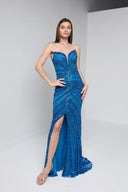 ZARELLE BEADED GOWN IN BLUE