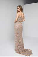 ARIA BEADED BUSTIER GOWN IN BEIGE