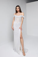 ALINA BEADED GOWN IN SILVER