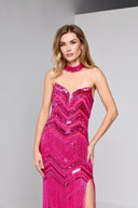 VELINA BEADED GOWN IN HOT PINK