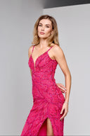 FLORIANA BEADED GOWN IN HOT PINK