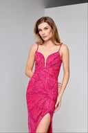 FLORIANA BEADED GOWN IN HOT PINK