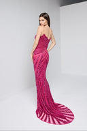 ARIA BEADED BUSTIER GOWN IN HOT PINK